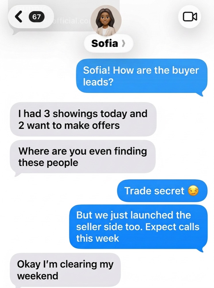 Text conversation with Sofia, a real estate agent, about buyer leads